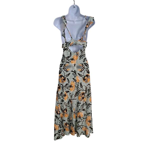 By Anthropologie Halter/Bra Slim Midi Dress Sz 8 Mint Green Floral Peekaboo Side - Picture 7 of 14